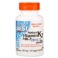 Витамин K2 с D3, Vitamin K2 плюс Vitamin D3, Doctor's Best, 180 мкг, 60 капсул