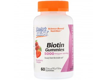 Біотин зі Смаком Полуниці, Biotin Gummies, Doctor's Best, 5000 мкг, 60 желейних цукерок