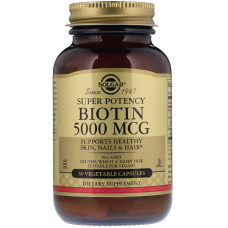 Біотин (В7) 5000 мкг, Solgar, 50 гелевих капсул