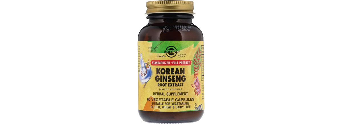 Корінь Женьшеню (Екстракт), Korean Ginseng Root Extract, Solgar, 60 капсул