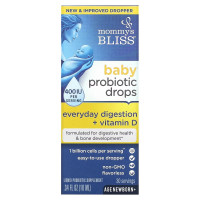 Пробиотик із вітаміном D у краплях для новонароджених, 400 МО, Baby Probiotic Drops+Vitamin D, Mommy's Bliss, 10 мл