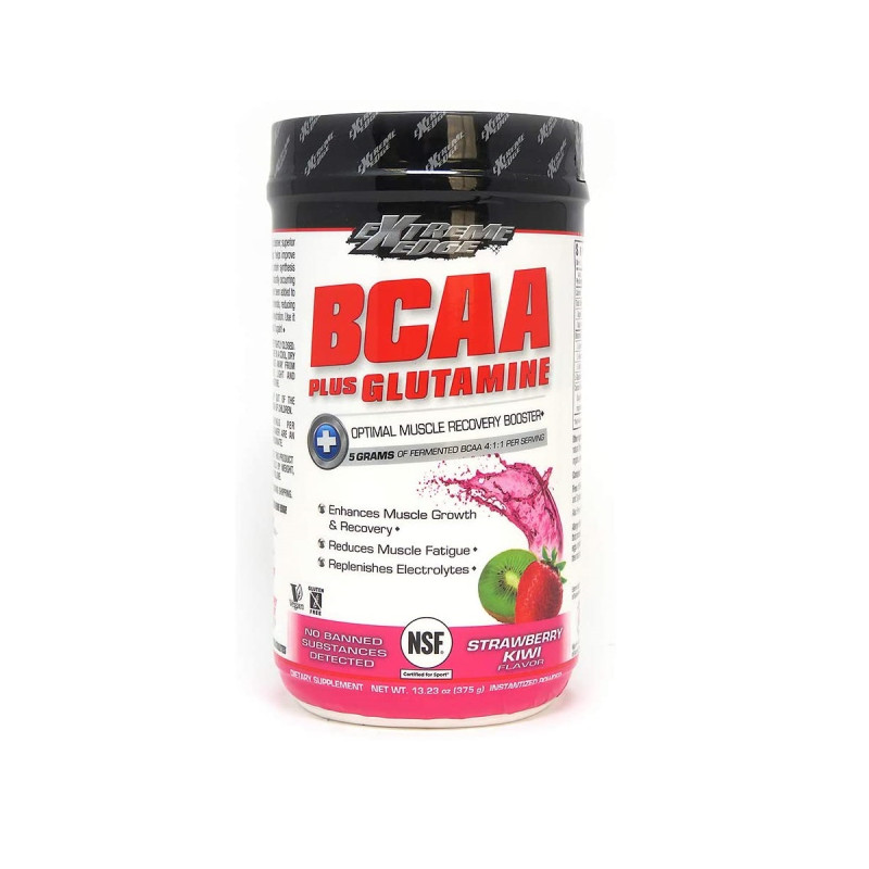 Аминокислоты BCAA с глутамином, вкус клубники и киви, порошок Extreme Edge BCAA + Glutamine, Strawberry Kiwi, Bluebonnet Nutrition, 375 г (13,23 унции)