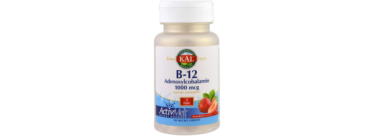 Витамин B-12, B-12 Adenosylcobalamin, KAL, вкус клубники, 1000 мкг, 90 микротаблеток