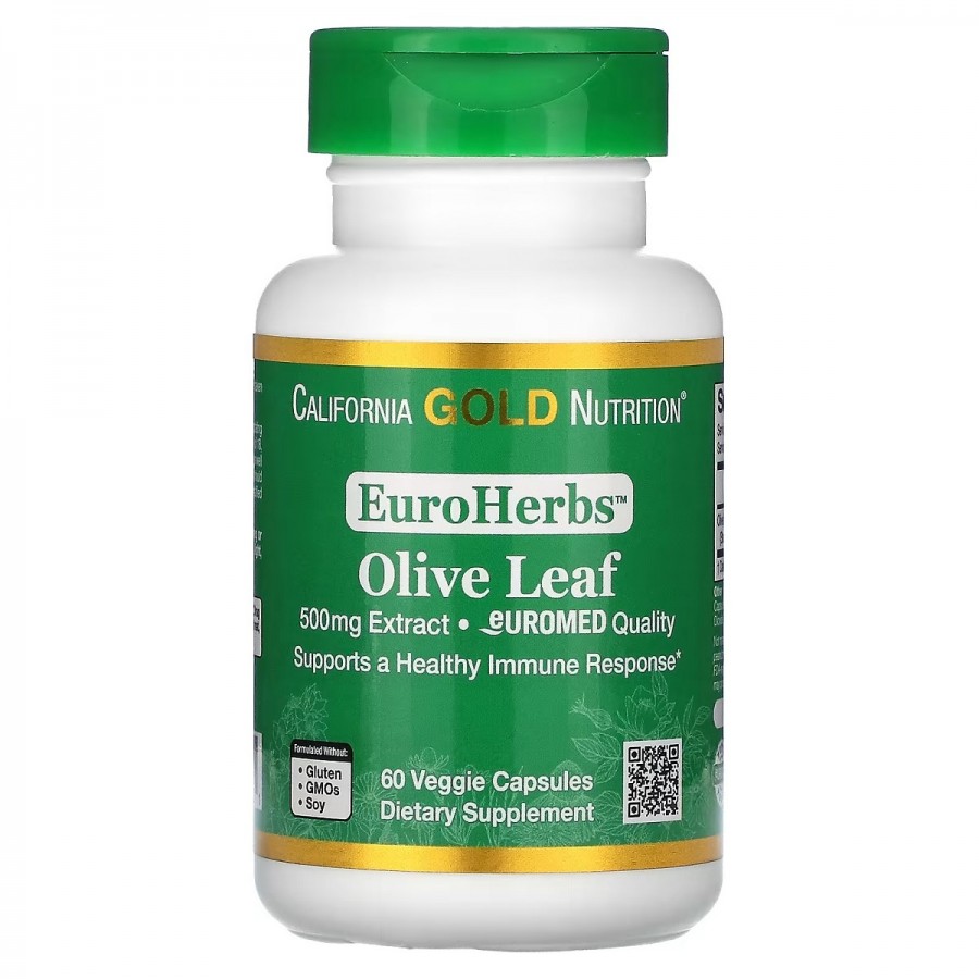 Оливкове Листя, 500 мг, Olive Leaves, California Gold Nutrition, 60 капсул