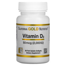 Витамин D3, 2000 МО, Vitamin D3, California Gold Nutrition, 90 капсул из рыбьего желатина