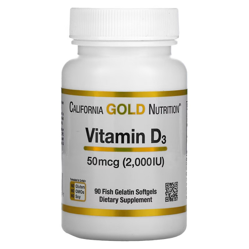 Витамин D3, 2000 МО, Vitamin D3, California Gold Nutrition, 90 капсул из рыбьего желатина