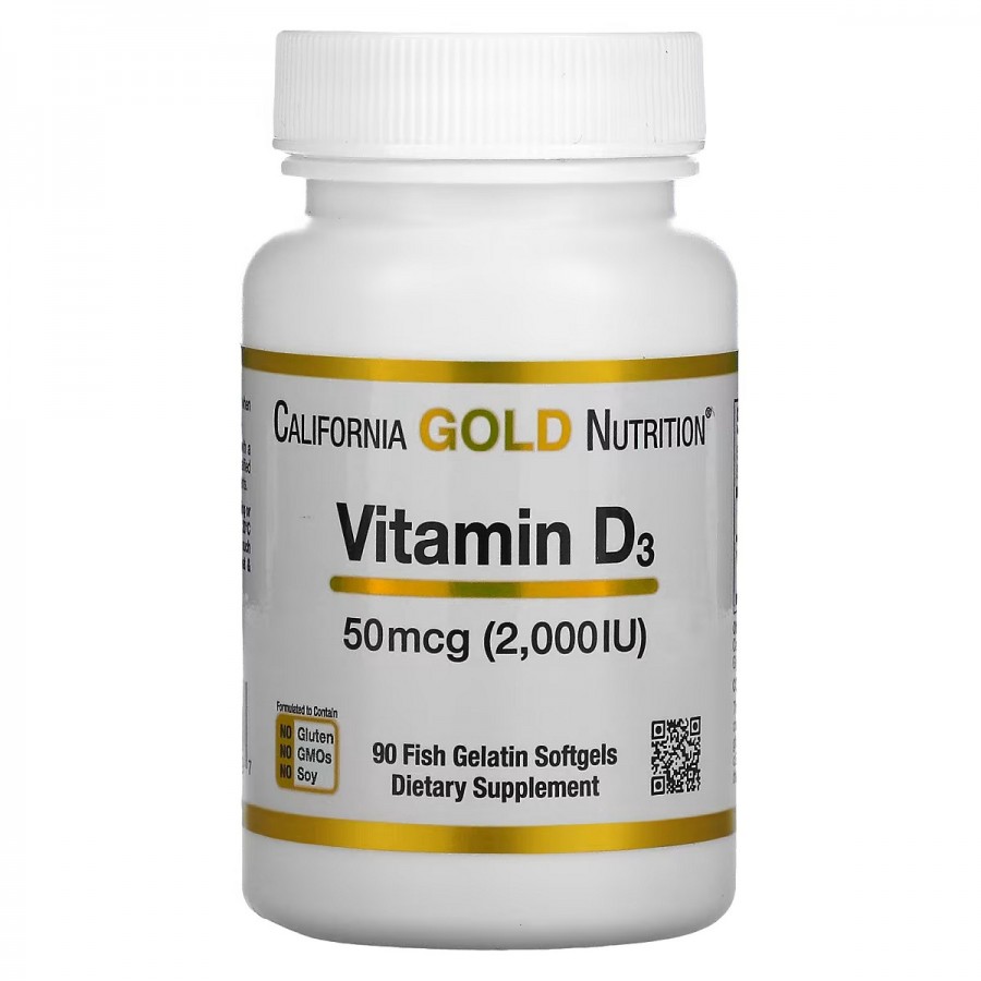 Вітамін D3, 2000 МО, Vitamin D3, California Gold Nutrition, 90 капсул з риб'ячого желатину