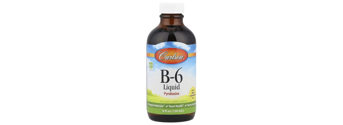 Витамин B6 в каплях, 100 мг, вкус ягодного лимонада, B-6 Жидкий, Carlson, 120 мл