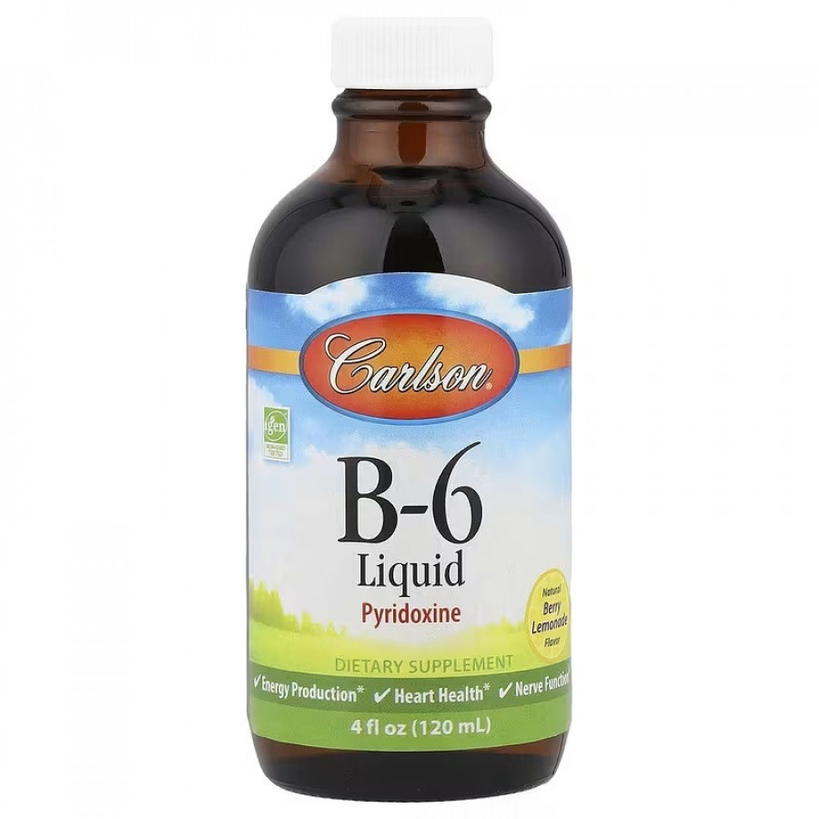 Вітамін B6 у краплях, 100 мг, смак ягідного лимонаду, B-6 Liquid, Carlson, 120 мл
