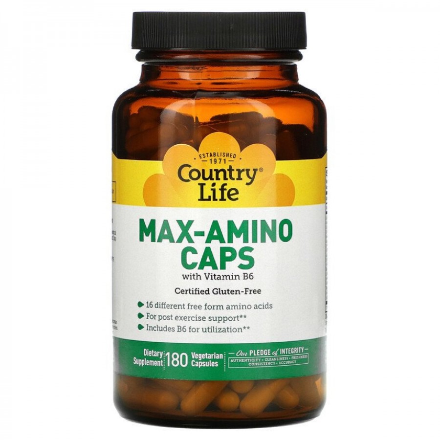 Комплекс Аминокислот з вітаміном B6, Max-Amino Caps, Country Life, 180 вегетаріанських капсул