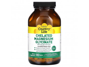 Магній Хелатний гліцинат, 400 мг, Chelated Magnesium Glycinate, Country Life, 180 таблеток (133 мг у таблетці)