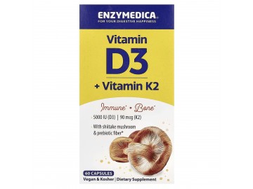 Вітамін D3 + Вітамін K2, Vitamin D3 + Vitamin K2, Enzymedica, 60 капсул