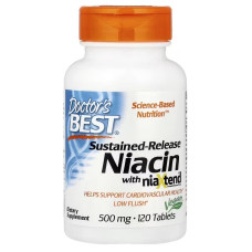 Ніацин, Вітамін В3, 500 мг, Sustained-Release Niacin with niaXtend, Doctor's Best, 120 таблеток