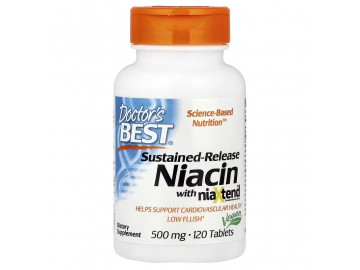 Ніацин, Вітамін В3, 500 мг, Sustained-Release Niacin with niaXtend, Doctor's Best, 120 таблеток