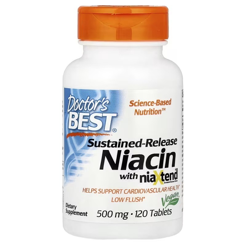 Ніацин, Вітамін В3, 500 мг, Sustained-Release Niacin with niaXtend, Doctor's Best, 120 таблеток