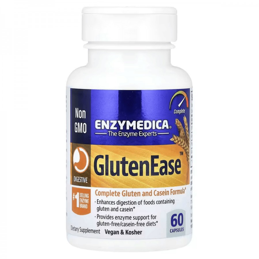 Ферменти для перетравлення глютену, GlutenEase, Enzymedica, 60 капсул