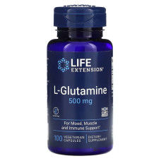 L-глютамін, 500 мг, L-Glutamine, Life Extension, 100 вегетаріанських капсул