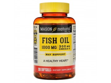 Риб'ячий жир 1000 мг з Омега-3 300 мг, Omega-3 Fish Oil, Mason Natural, 200 гелевих капсул