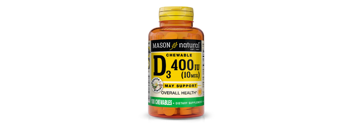 Витамин D 400 МЕ, вкус ванили, Vitamin D, Mason Natural, 100 жевательных таблеток