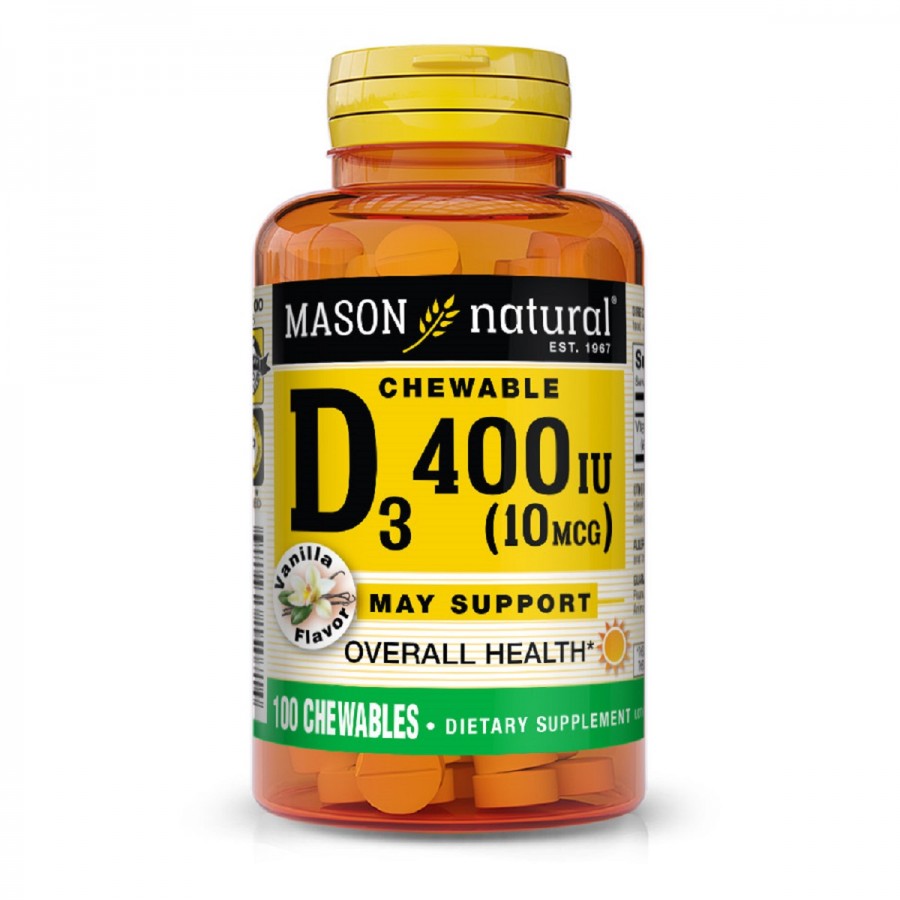 Вітамін D 400 ME, смак ванілі, Vitamin D, Mason Natural, 100 жувальних таблеток