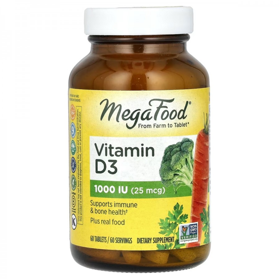 Вітамін D3 1000 IU, Vitamin D3, MegaFood, 60 таблеток