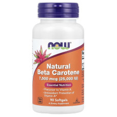 Бета Каротин, 25000 МО, Natural Beta Carotene, Now Foods, 90 гелевих капсул