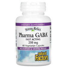 GABA (Гамма-аминомасляная кислота), 250 мг, Stress-Relax, Pharma GABA, Natural Factors, 60 вегетарианских капсул