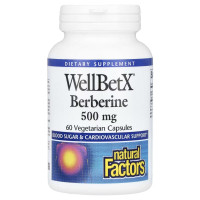 Берберин, 500 мг, WellBetX, Berberine, Natural Factors, 60 вегетаріанских капсул