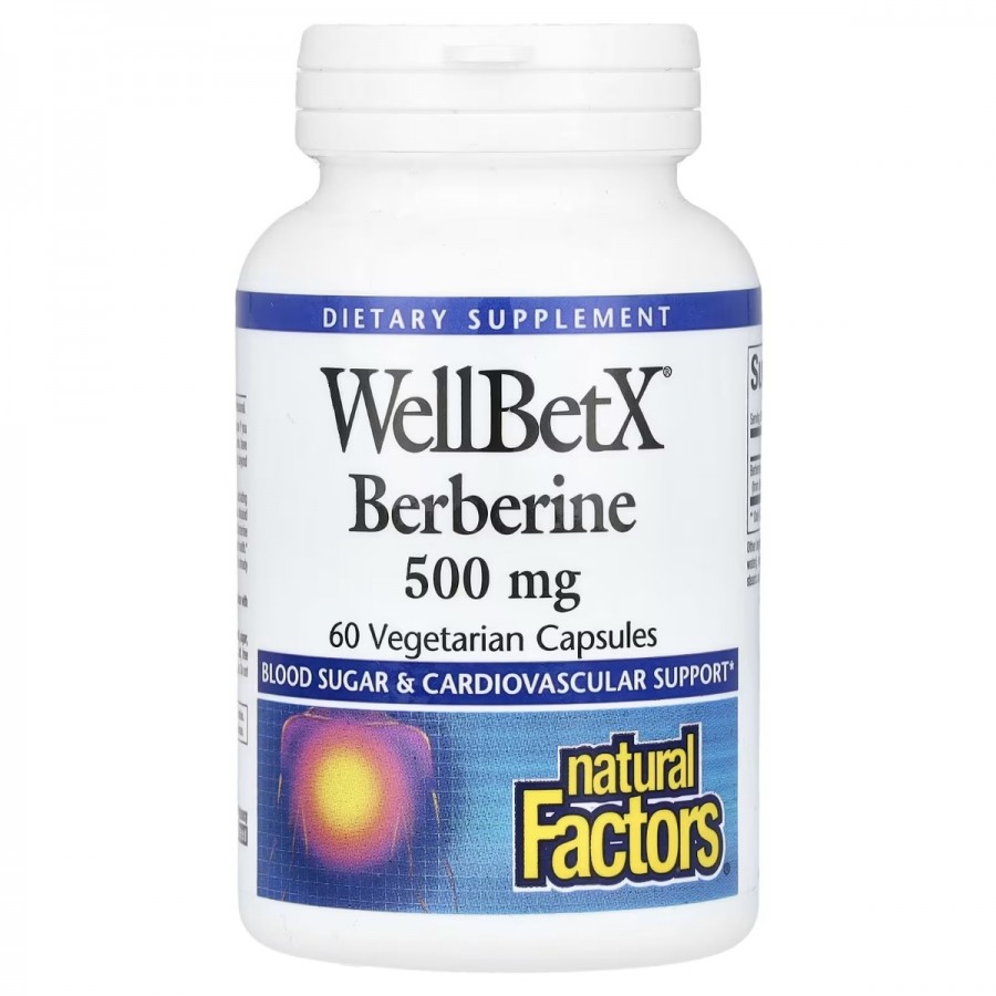 Берберін, 500 мг, WellBetX, Berberine, Natural Factors, 60 вегетаріанських капсул