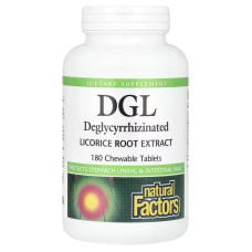 Солодка (Лакриця), дегліцирризиновий екстракт кореня, DGL, Deglycyrrhizinated Licorice Root Extract, Natural Factors, 180 жувальних таблеток