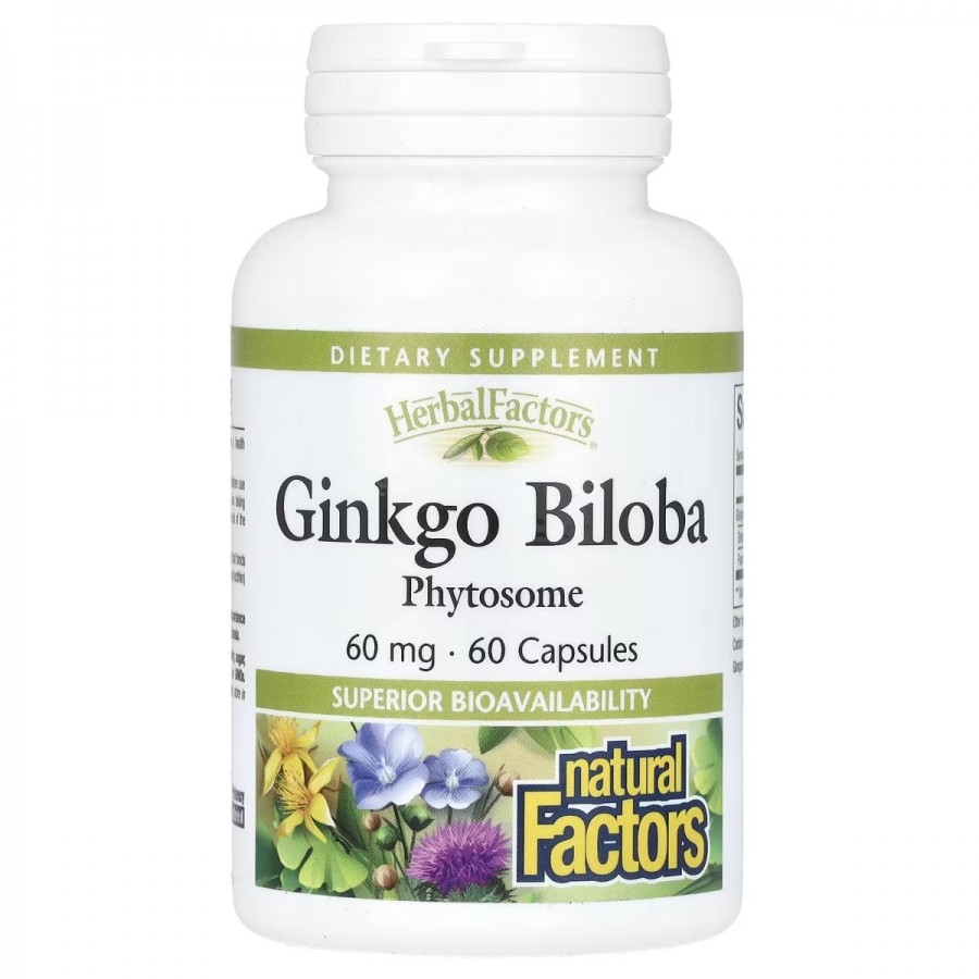 Гинкго Билоба, фитосомы, 60 мг, Ginkgo Biloba, Phytosome, Natural Factors, 60 капсул