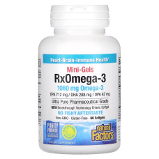 Омега-3, 1060 мг, RxOmega-3 Mini-Gels, Natural Factors, 60 мини капсул