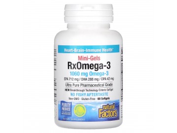 Омега-3, 1060 мг, RxOmega-3 Mini-Gels, Natural Factors, 60 міні капсул