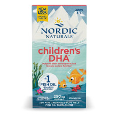 Рыбий жир (DHA) для детей (3-6 лет), 250 мг, вкус земляники, Children's DHA, Nordic Naturals, 360 мини-капсул.