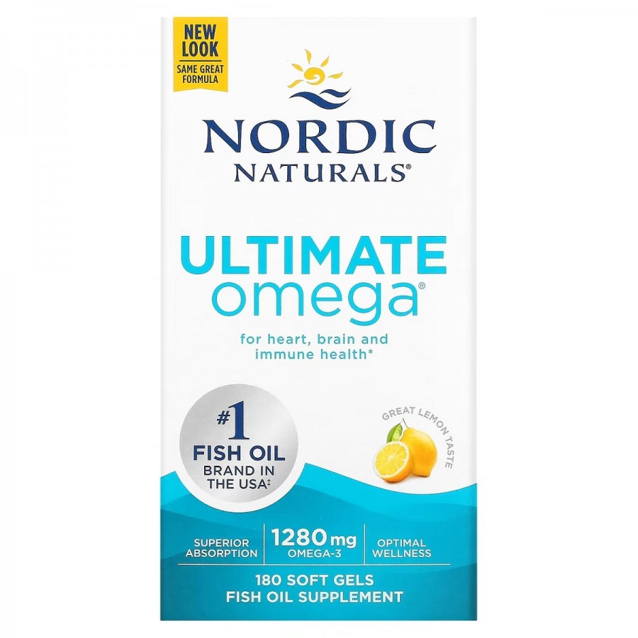 Риб'ячий Жир, Смак Лимона, Nordic Naturals, Ultimate Omega, Lemon, 1,280 мг, 180 капсул