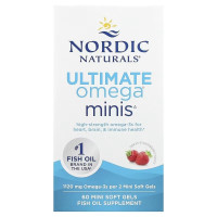 Риб'ячий Жир, Омега-3, 1120 мг на порцію, смак полуниці, Ultimate Omega Minis, Nordic Naturals, 60 міні капсул