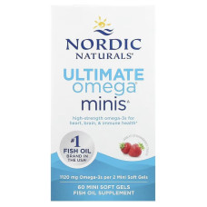 Риб'ячий Жир, Омега-3, 1120 мг на порцію, смак полуниці, Ultimate Omega Minis, Nordic Naturals, 60 міні капсул