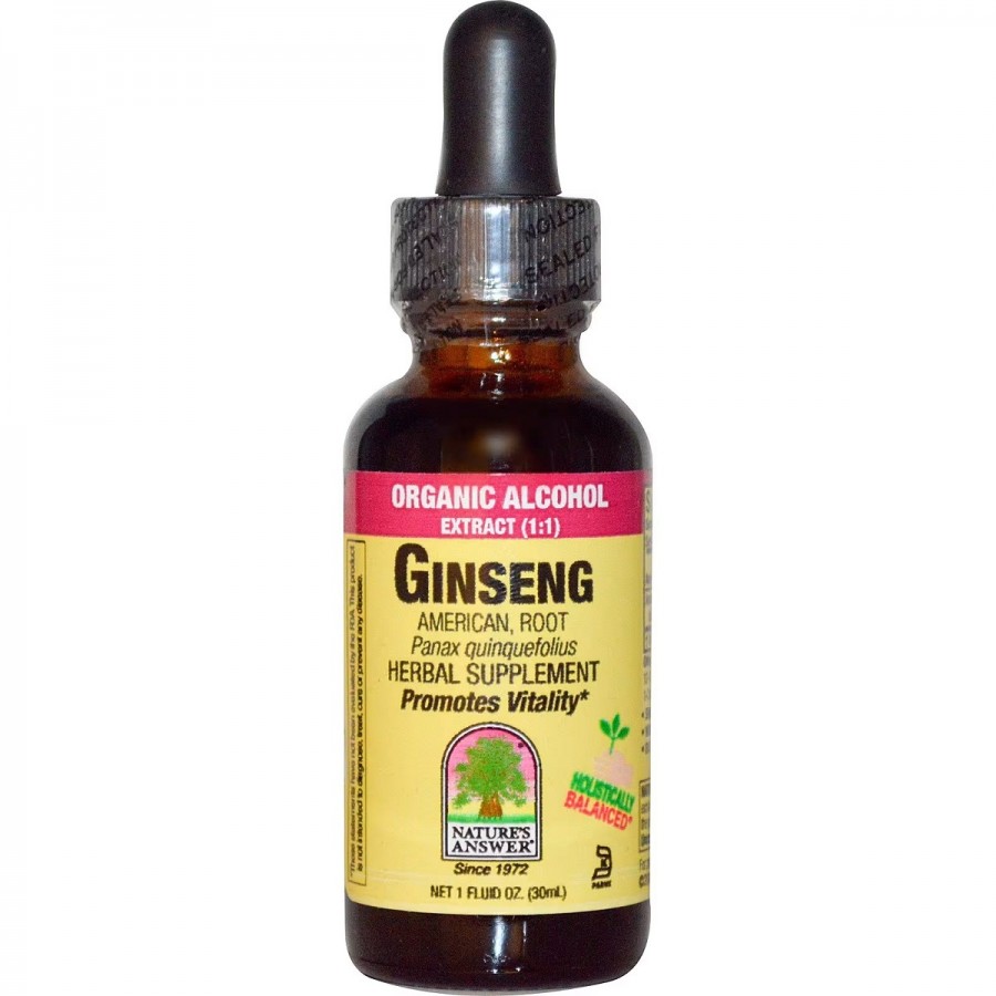 Американський Женьшень, екстракт органічного спирту (1:1), Ginseng, American, Root, Organic Alcohol Extract, Nature's Answer, 30 мл