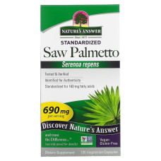Со Пальметто, 690 мг, Saw Palmetto, Standardized, Nature's Answer, 120 вегетаріанських капсул