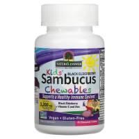 Скидка Черная бузина для детей с витамином C и цинком, Kid's Sambucus Chewables, Black Elderberry + Vitamin C and Zinc, Nature's Answer, 45 жевательных таблеток (мята коробка)