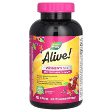 СКИДКА Мультивитамины для женщин 50+, вкус ягод, Alive! Women's 50+ Gummy Multivitamins, Nature's Way, 130 жевательных конфет (повреждение упаковки)