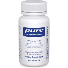 Цинк, 15 мг, Zinc 15, Pure Encapsulations, 60 капсул