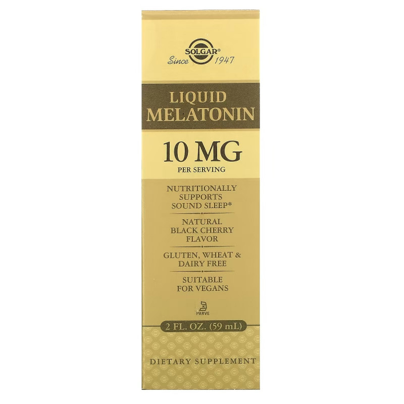 Мелатонин жидкий, 10 мг, вкус вишни, Liquid Melatonin, Solgar, 59 мл