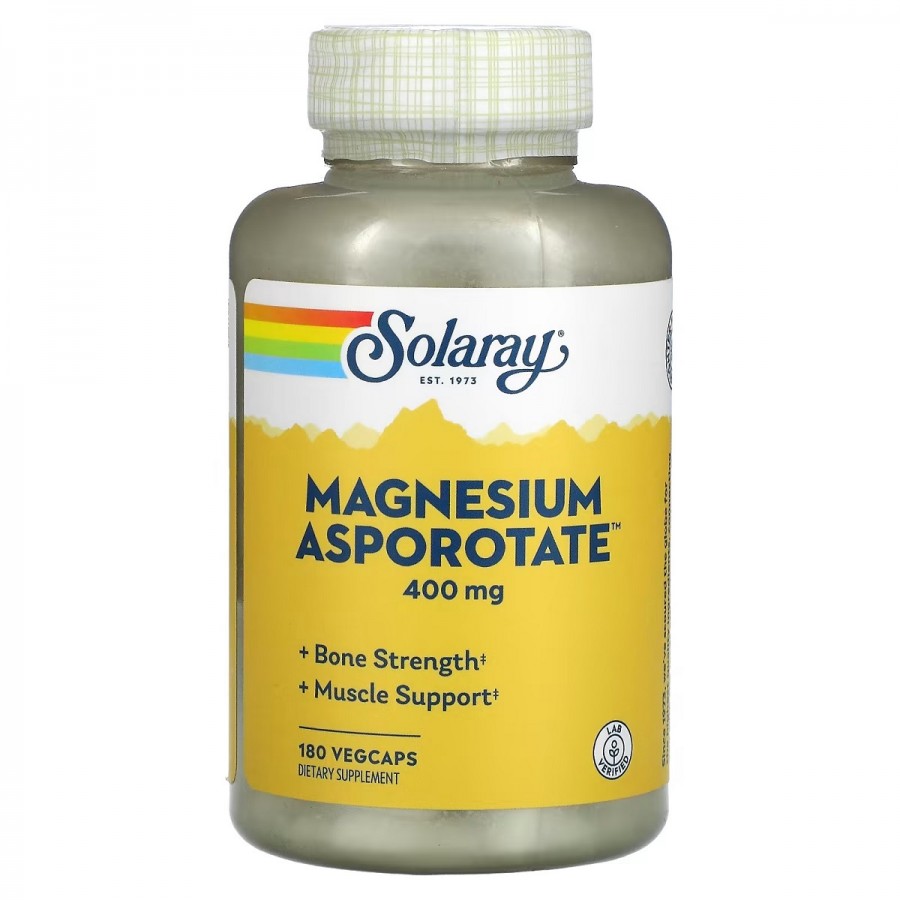 Аспартат Магния, Magnesium Asporotate, Solaray, 400 мг, 180 Капсул