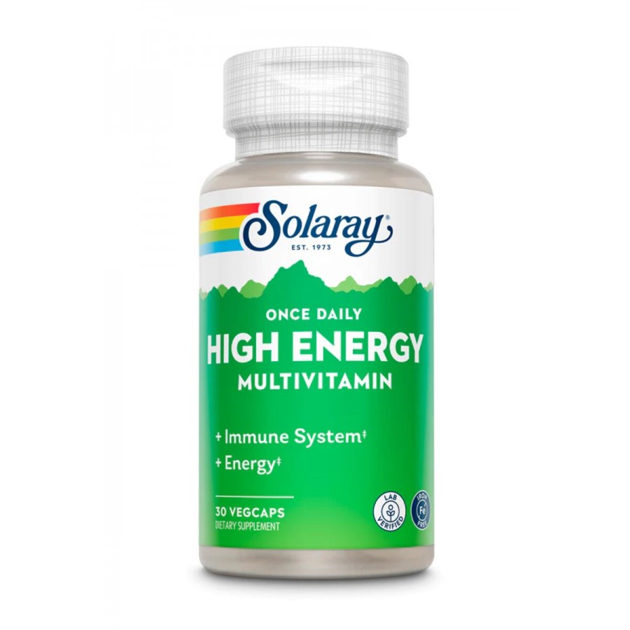 Мультивітаміни, без заліза, Once Daily High Energy Iron-Free, Solaray, 30 вегетаріанських капсул