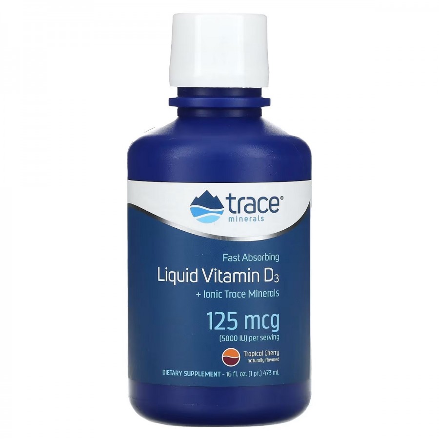 Вітамін D3, 125 мкг, смак тропічної вишні, Liquid Vitamin D3, Trace Minerals, 473 мл