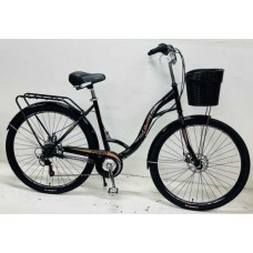 Велосипед городской Corso «Liberty» 28'' дюймов + КОРЗИНА, ЧЕРНЫЙ, стальная рама 20``, Shimano 7 скоростей, корзина, багажник