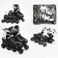 Ролики /розмір 39-43/ колір – Чорний (6) колеса PU, ПЕРЕДНЄ КОЛЕСО СВІТЛО, d – 6.5 см, в сумці