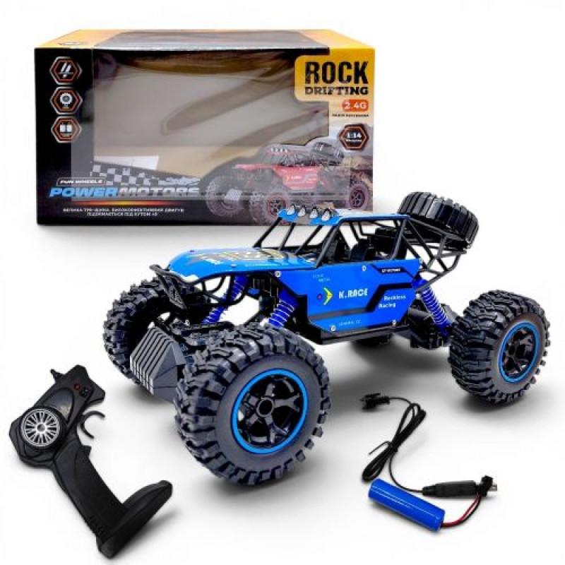Машина на радиоуправлении, "POWERMOTORS", 1:14, СИНИЙ цвет, аккум., в кор.34*22*19см.