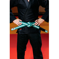 Зелено-белый пояс для джиу джитсу ТМ KINTAYO, Рост 190 см, Длина 300 см, Ширина 4 см, Хлопок, Полиэстер